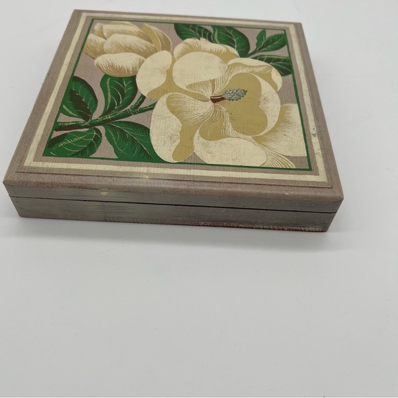 Vintage Wooden Bridge Set – Unused Playing Cards – Floral Box – Complete - Picture 6 of 8